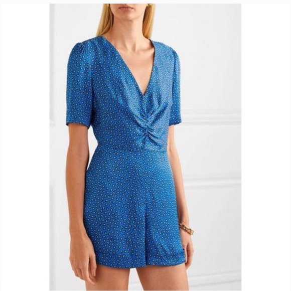 Maje Ilona Playsuit Leopard Print Satin V-Neck Ruched Front Romper size 38 - Picture 2 of 10